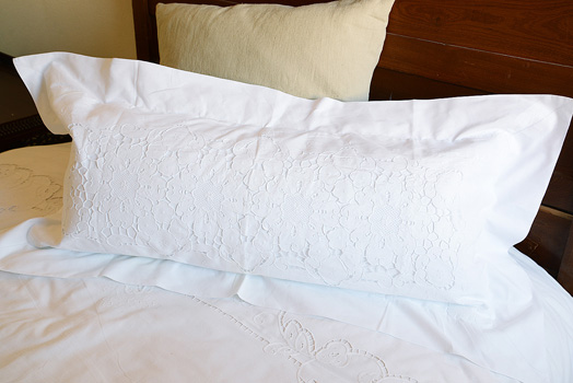 Victorian Embroidered Pillow Sham 3" Flange. Bolster Pillow